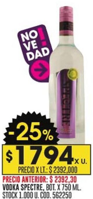 Coto VODKA SPECTRE, BOT. X 750 ML. oferta