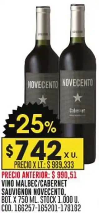 Coto VINO MALBEC/CABERNET SAUVIGNON NOVECENTO, BOT.X 750 ML. oferta