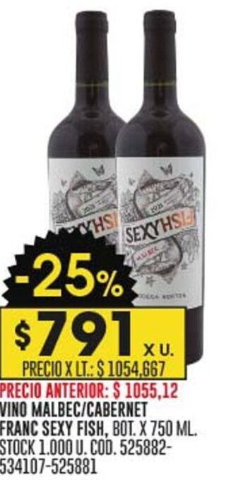 Coto VINO MALBEC/CABERNET FRANC SEXY FISH, BOT. X 750 ML. oferta