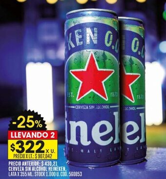 Coto CERVEZA SIN ALCOHOL HEINEKEN, LATA X 355 ML. oferta