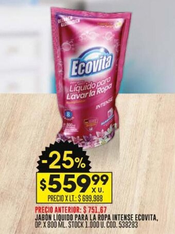 Coto JABON LIQUIDO PARA LA ROPA INTENSE ECOVITA, DP. X 800 ML. oferta