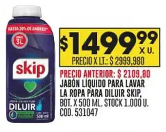 Coto JABON LIQUIDO PARA LAVAR LA ROPA PARA DILUIR SKIP, BOT. X 500 ML. oferta