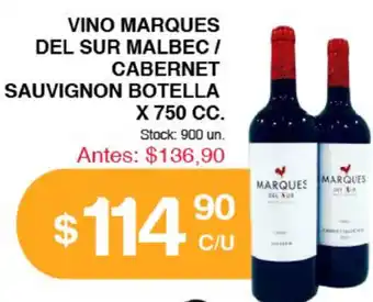 Supermercados Tadicor Vino Marques De Sur Malbec/Cabernet Sauvignon Botella x 750cc oferta