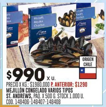 Coto MEJILLON CONGELADO VARIOS TIPOS ST. ANDREWS, PAQ. X 500 G. oferta