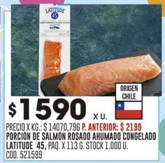 Coto PORCIÓN DE SALMÓN ROSADO AHUMADO CONGELADO LATITUDE 45, PAQ. X 113 G. oferta