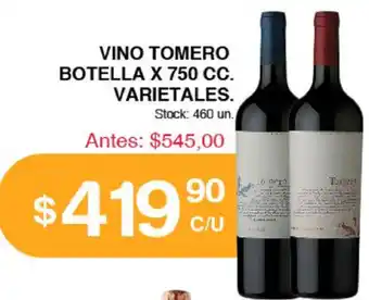 Supermercados Tadicor Vino Tomero Botella x 750cc Varietales oferta