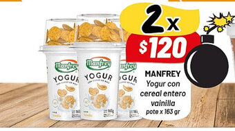 Almacor Manfrey Yogur con cereal entero vainilla pote x 163gr oferta