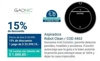 Banco Patagonia Gadnic Aspiradora Robot Clean Cod 4463 oferta