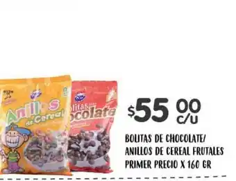 Supermercados Toledo Bolitas De Chocolate Anillos De Cereal Frutales Primer Precio x 160gr oferta