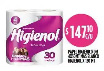 Supermercados Toledo Papel Higiénico Dh 4x30mt Más Blanco Higienol x 120mt oferta