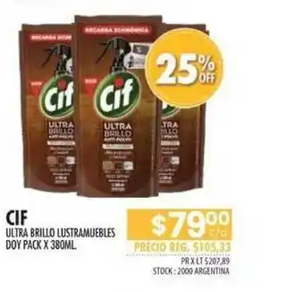 Pigmento Cif Ultra Brillo Lustramuebles Doy Pack x 380ml oferta