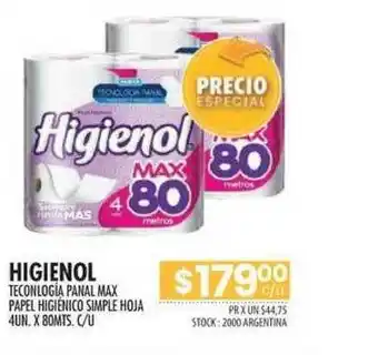 Pigmento Higienol Teconlogía Panal Max Papel Higiénico Simple Hoja 4un x 80mts oferta