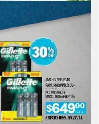 Pigmento Gillette Mach3 Repuesto Para Máquina x 6un oferta