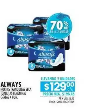 Pigmento Always Noches Tranquilas Seca Toallitas Femeninas C Alas x 8un oferta