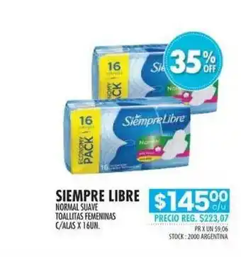 Pigmento Siempre Libre Normal Suave Toallitas Femeninas C Alas x 16un oferta
