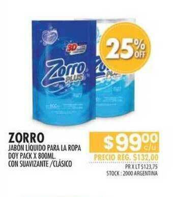 Pigmento Zorro Jabón Líquido Para La Ropa Doy Pack x 800ml oferta