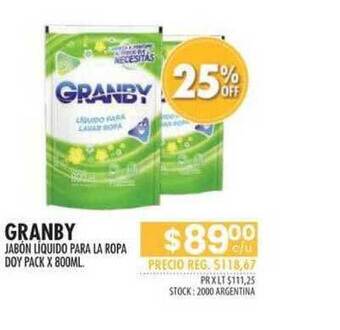 Pigmento Granby Jabón Líquido Para La Ropa Doy Pack x 800ml oferta