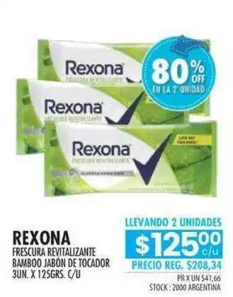 Pigmento Rexona Frescura Revitalizante Bamboo Jabón De Tocador x 125grs oferta