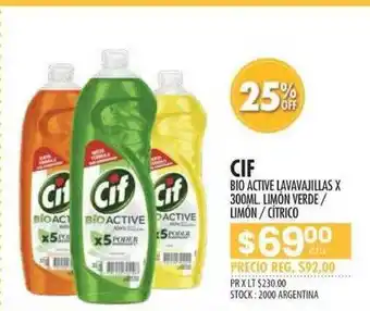 Pigmento Cif Bio Active Lavavajillas Limón Verde Limón Citrico x 300ml oferta