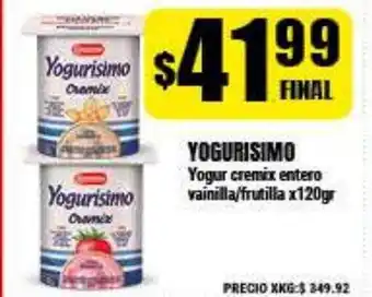 Supermayorista Vital Yogurisimo Yogar cremix entero vainilla/frutilla x 120gr oferta