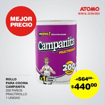 ROLLO PARA COCINA CAMPANITA 200 PAÑOS PRACTIROLLO 1 UNIDAD