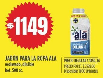 Supermercados Vea JABÓN PARA LA ROPA ALA ecolavado, diluible bot. 500 cc. oferta
