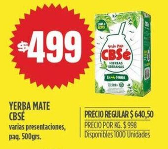 Supermercados Vea YERBA MATE CBSE varias presentaciones, paq. 500grs. oferta