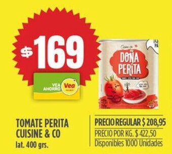 Supermercados Vea TOMATE PERITA CUISINE & CO lat. 400 grs. oferta