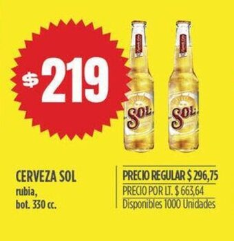 Supermercados Vea CERVEZA SOL rubia, bot. 330 cc. oferta