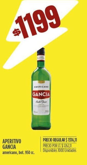Supermercados Vea APERITIVO GANCIA americano, bot. 950 cc. oferta