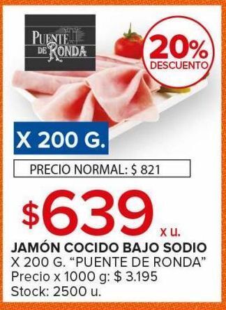 Carrefour Maxi Jamón cocido bajo sodio x 200g puente de ronda oferta