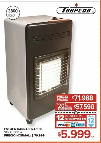 Carrefour Maxi Estufa garrafera torpedo 950 3800 kcal/h oferta
