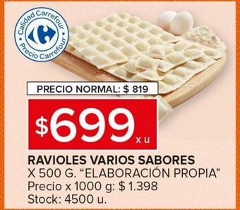 Carrefour Maxi Ravioles varios sabores x 500g elab. propia oferta