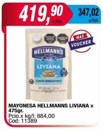 Maxiconsumo MAYONESA HELLMANNS LIVIANA X 475gr. oferta