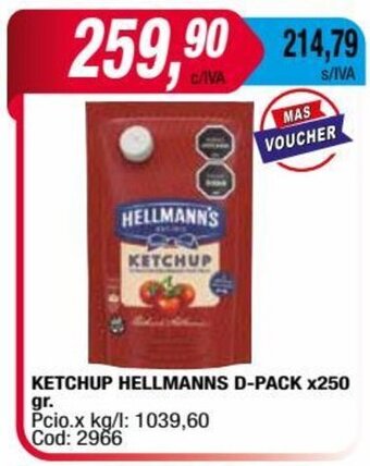 Maxiconsumo KETCHUP HELLMANNS D-PACK X250 gr. oferta
