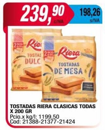Maxiconsumo TOSTADAS RIERA CLASICAS TODAS X 200 GR oferta