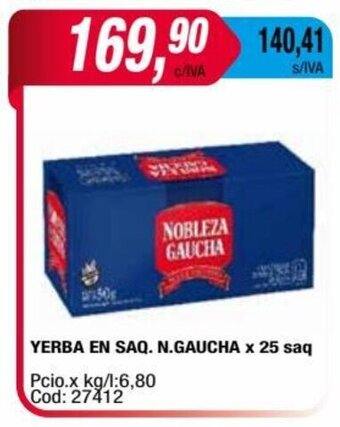 Maxiconsumo YERBA EN SAQ. N.GAUCHA x 25 saq oferta