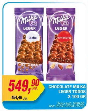 Maxiconsumo CHOCOLATE MILKA LEGER TODOS X 100 GR oferta