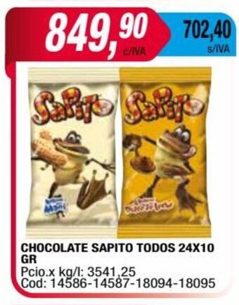 Maxiconsumo CHOCOLATE SAPITO TODOS 24 X 10 GR oferta