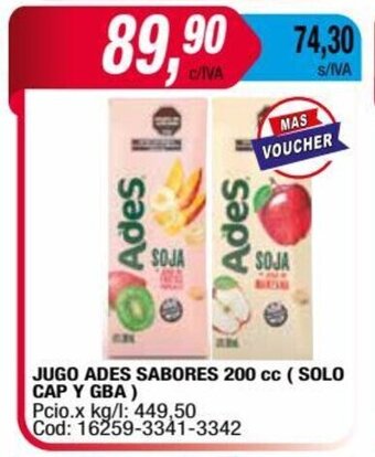 Maxiconsumo JUGO ADES SABORES 200 cc (SOLO CAP Y GBA) oferta