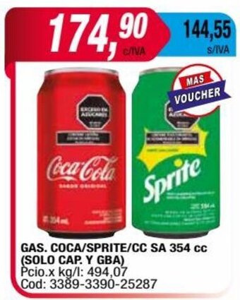 Maxiconsumo GAS. COCA/SPRITE/CC SA 354 cc (SOLO CAP. Y GBA) oferta