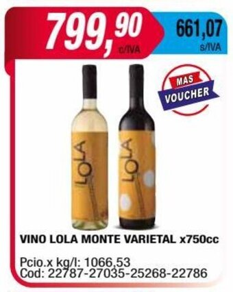 Maxiconsumo VINO LOLA MONTE VARIETAL x750cc oferta