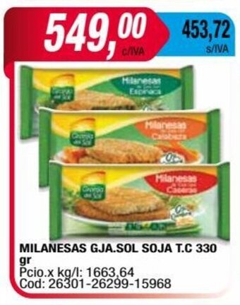 Maxiconsumo MILANESAS GJA.SOL SOJA T.C 330 gr oferta