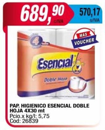 Maxiconsumo PAP. HIGIENICO ESENCIAL DOBLE HOJA 4X30 mt oferta