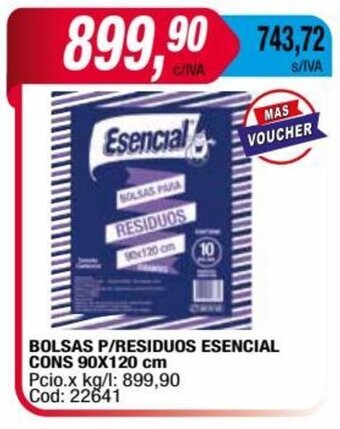 Maxiconsumo BOLSAS P/RESIDUOS ESENCIAL CONS 90X120 cm oferta