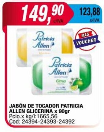 Maxiconsumo JABÓN DE TOCADOR PATRICIA ALLEN GLICERINA x 90gr oferta