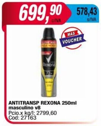 Maxiconsumo ANTITRANSP REXONA 250ml masculino v8 oferta