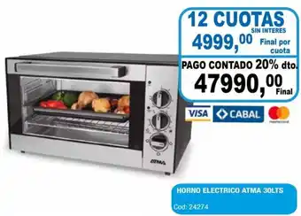 Maxiconsumo HORNO ELECTRICO ATMA 30LTS Cod: 24274 12 CUOTAS oferta
