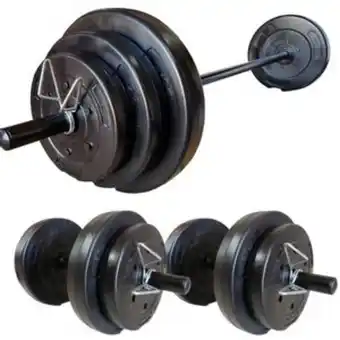 Frávega Barra + 2 mancuernas + 60kg discos local combo kit gym bsfit oferta