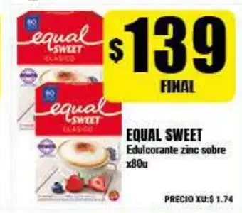 Supermayorista Vital Equal Sweet Edulcorante zince sobre x80u oferta